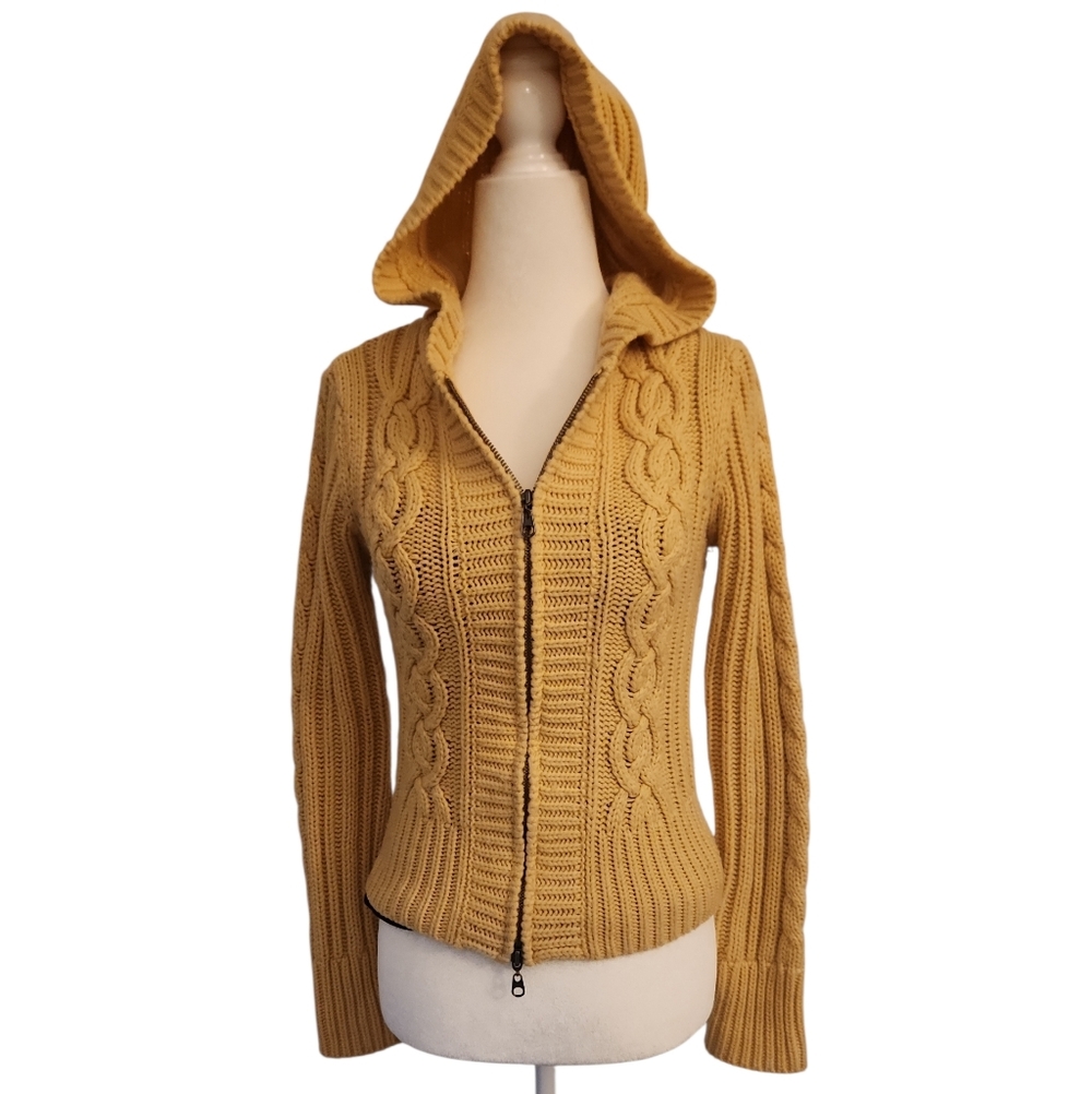 Arizona Jean Company Women's Camel Hooded ZipFront Chunky CardiganSweater Size S